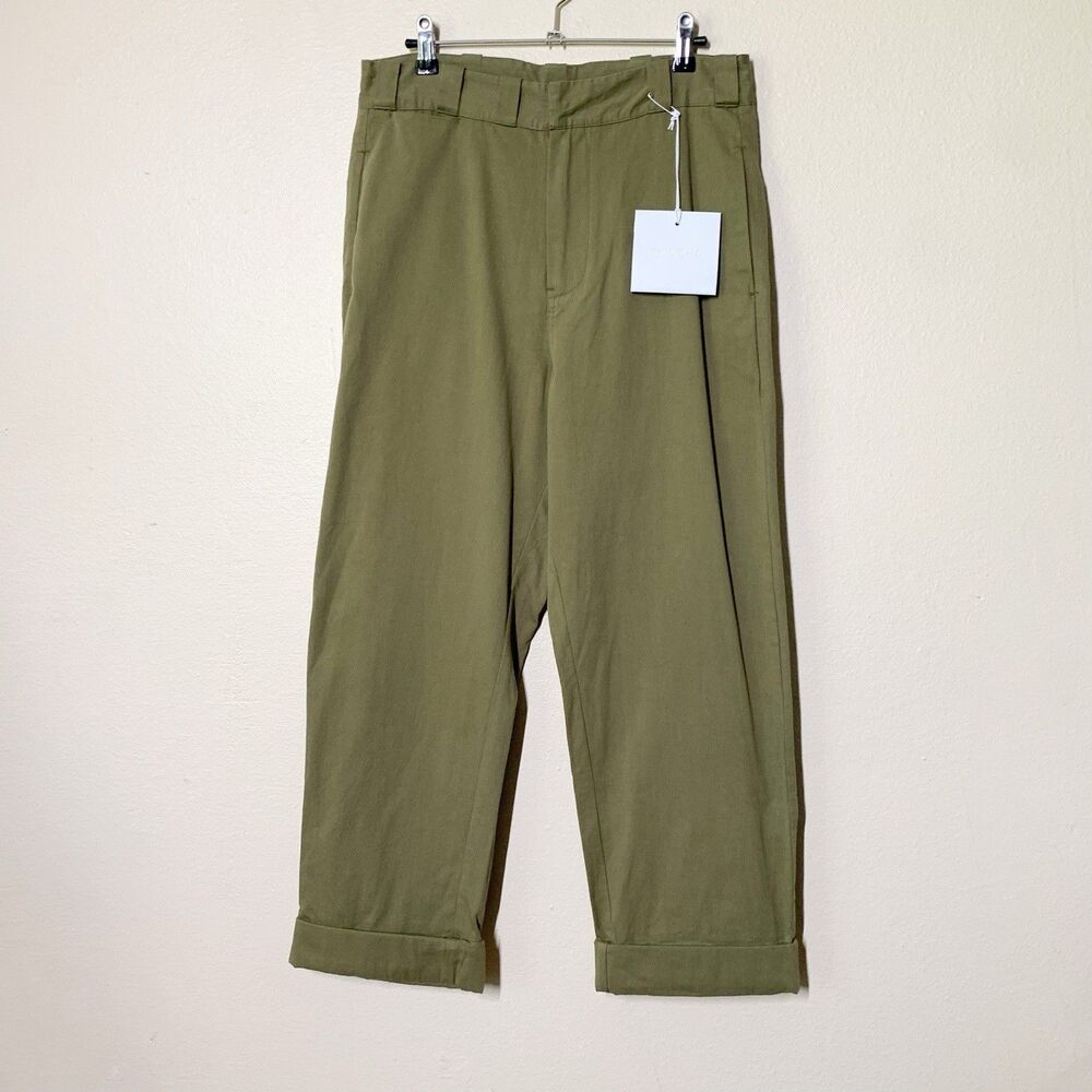 Roucha Piene Pant size A US 2 / 4 Kaiki Green 100% Cotton Olive Cuffed Hem NWT